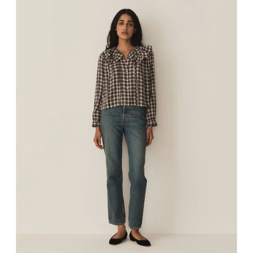 Doen Joelle Top NAVY COUNTRYSIDE PLAID size M - Picture 3 of 14